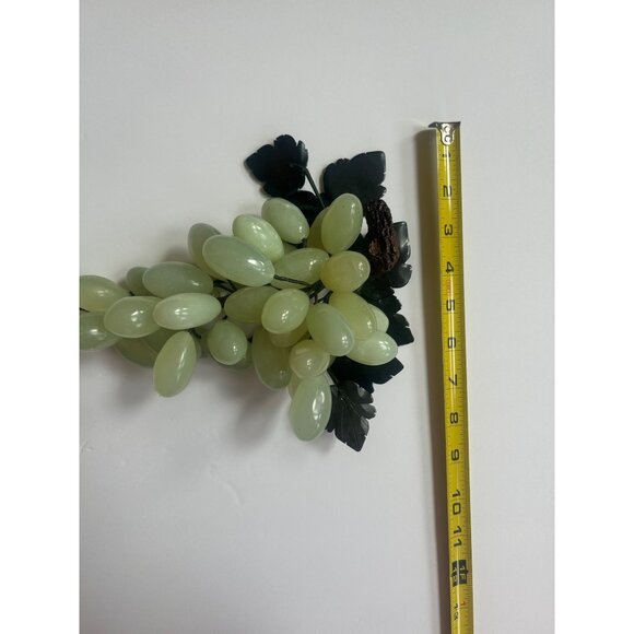 Vintage Jade Grape Cluster With Metal Leaves Decorative Piece - Picture 8 of 8